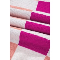 Pink Checkered Ribbed Edge O Neck Drop Shoulder Sweater - XL thumbnail