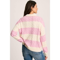 Pink Stripe Cable Knit Collared Henley Sweater - L thumbnail