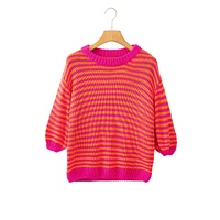 Rose Stripe 3/4 Puff Sleeve Drop Shoulder Sweater - S thumbnail
