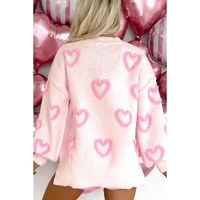 Pink Heart Shape Bubble Sleeve Baggy Sweater - L thumbnail