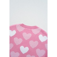 Pink Pearled Heart Print Valentines Crew Neck Sweater - S thumbnail