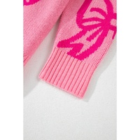 Pink Bow Pattern Drop Shoulder Loose Sweater - M thumbnail