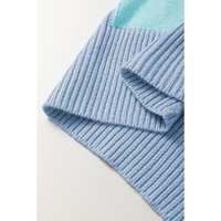 Light Blue Checkered Color Block Crew Neck Short Sleeve Sweater - S thumbnail