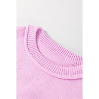 Pink Raw Edge Ribbed Detail Drop Shoulder Sweater - L thumbnail