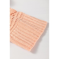 Apricot Pink Hollowed Knit 3/4 Dolman Sleeve Buttoned Collared Sweater - L thumbnail