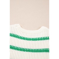 Bright Green Striped Round Neck Casual Sweater Vest - S thumbnail