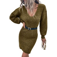 Green V Neck Bodycon Sweater Dress - XL thumbnail