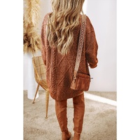 Coffee Cable Knit Drop Shoulder Loose Fit Sweater Dress - XL thumbnail