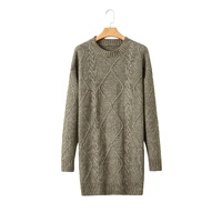 Mist Green Cable Knit Drop Shoulder Loose Fit Sweater Dress - S thumbnail
