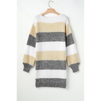 Gray Stripe Colorblock Bubble Sleeve Drop Shoulder Sweater Dress - S thumbnail