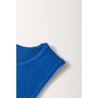 Dark Blue Solid Ribbed Knit Sheath Sleeveless Midi Sweater Dress - XL thumbnail