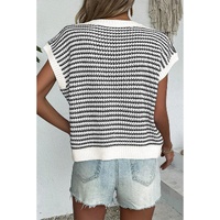 Black Stripe Ribbed Trim Loose Fit Knitted Sweater Vest - L thumbnail