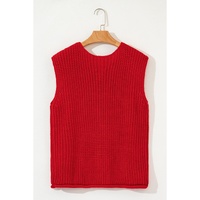 Fiery Red Solid Textured Knit Side Pockets Buttoned Sweater Vest - L thumbnail