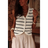 Black Stripe Buttoned V Neck Slim Fit Sweater Vest - M thumbnail