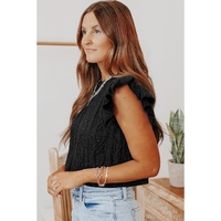 Azura Exchange Cable Knit Ruffle Sleeve Top - L thumbnail