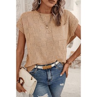 Smoke Gray Lattice Textured Knit Short Sleeve Sweater - M thumbnail