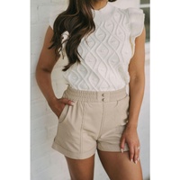 White Textured Ruffled Mock Neck Knitted Vest - L thumbnail