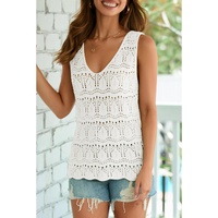 White V Neck Textured Hollow-out Sweater Vest - M thumbnail