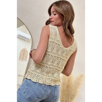 Apricot V Neck Textured Hollow-out Sweater Vest - XL thumbnail