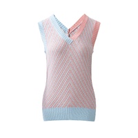 Light Pink Contrast Chevron Knit V Neck Sweater Vest - M thumbnail