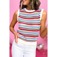 White Colorful Stripe Scalloped Trim Sweater Vest - XL thumbnail