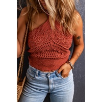 Red Clay Knit Crochet Halter Neck Backless Tank Top - XL thumbnail