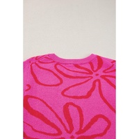 Bright Pink Button Sides Sleeveless Floral Knitted Top - L thumbnail