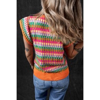 Orange Multicolor Flutter Sleeve Knitted Sweater Top - M thumbnail