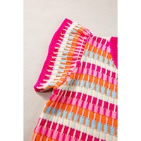 Rose Red Multicolor Flutter Sleeve Knitted Sweater Top - XL thumbnail