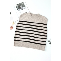 Apricot Stripe Boxy Knitted Round Neck Sweater Tank - XL thumbnail