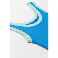 Blue Colorblock Edge Ribbed Knit U Neck Tank Top - XL thumbnail
