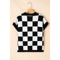 Color black Colorblock Plaid Pattern Ribbed Trim Sweater Tank Top - S thumbnail