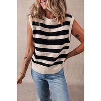Black Stripe Ribbed Trim Knitted Sweater Vest - L thumbnail