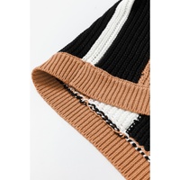Khaki Stripe Color Block Sleeveless Knitted Sweater Vest - M thumbnail