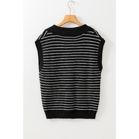 Black Stripe Turn-down V Neck Sweater Tank Top - M thumbnail
