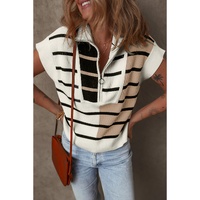 Black Stripe Colorblock Quarter Zip Collar Sweater Vest - M thumbnail