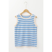 Sky Blue Stripe Geometric Print Round Neck Slim Fit Sweater Vest - M thumbnail