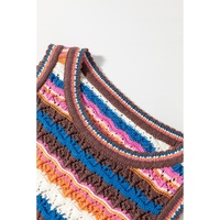 Dark Blue Striped Textured Knit Crew Neck Sweater Vest - L thumbnail
