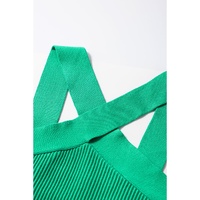 Dark Green Ribbed Criss Cross Halter Neck Sheath Sweater Tank Top - M thumbnail