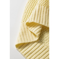 Yellow Solid Color Hollowed Knit Round Neck Sweater Vest - S thumbnail