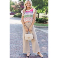 Rose Stripe Colorblock Hollowed Knit Scallop Edge Sweater Vest - L thumbnail