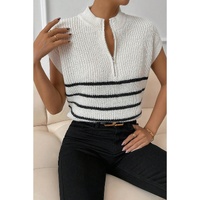 White Stripe Half Zip Split Stand Neck Sweater T-shirt - XL thumbnail