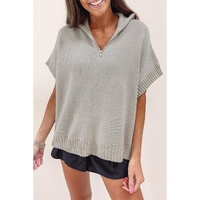 Light Grey Quarter Zip Short Batwing Sleeve Sweater - L thumbnail