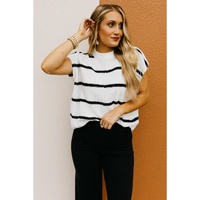 White Striped Batwing Sleeve Sweater Tee - L thumbnail