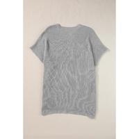 Gray Short Sleeve Side Slit Oversized Sweater - L thumbnail