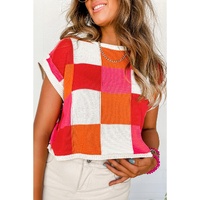 Fiery Red Color Block Cap Sleeve Sweater - S thumbnail