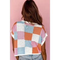 Grapefruit Orange Color Block Cap Sleeve Sweater - L thumbnail