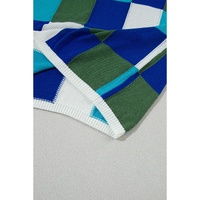 Dark Blue Color Block Cap Sleeve Sweater - L thumbnail