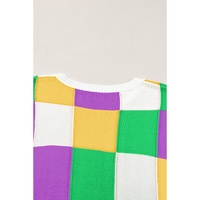 Tillandsia Purple Color Block Cap Sleeve Sweater - L thumbnail