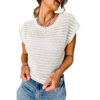 White Hollow Out Knit Cap Sleeve Sweater - XL thumbnail